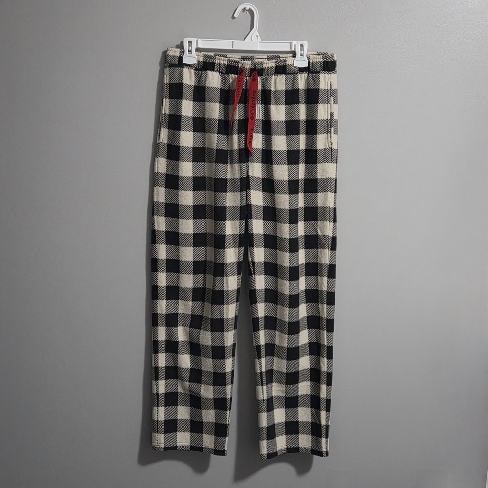 Columbia Black and White Plaid Joggers with Red Accent